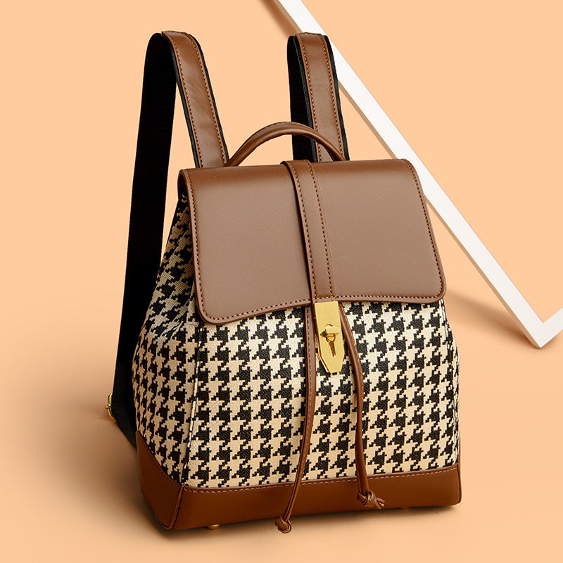 PU Leather Houndstooth Backpack