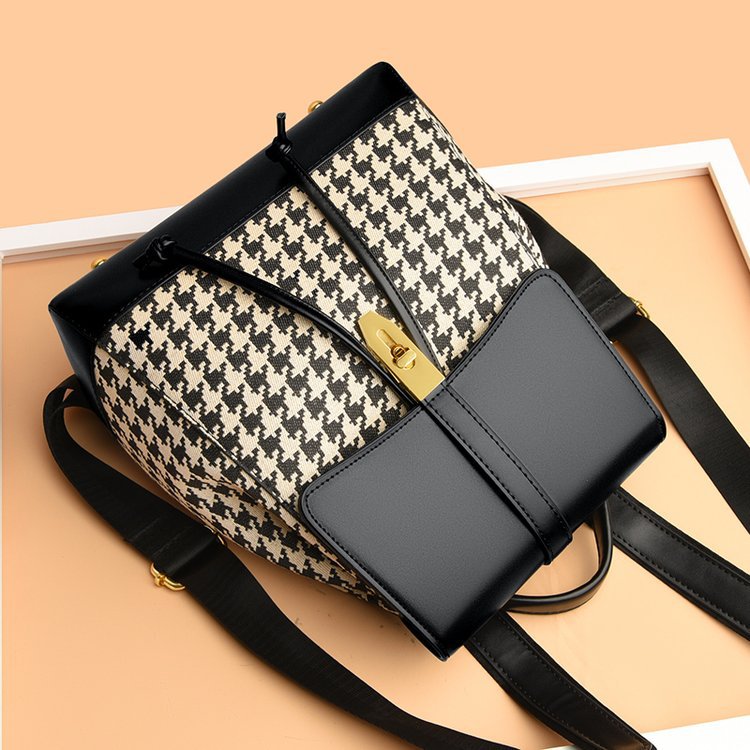 PU Leather Houndstooth Backpack