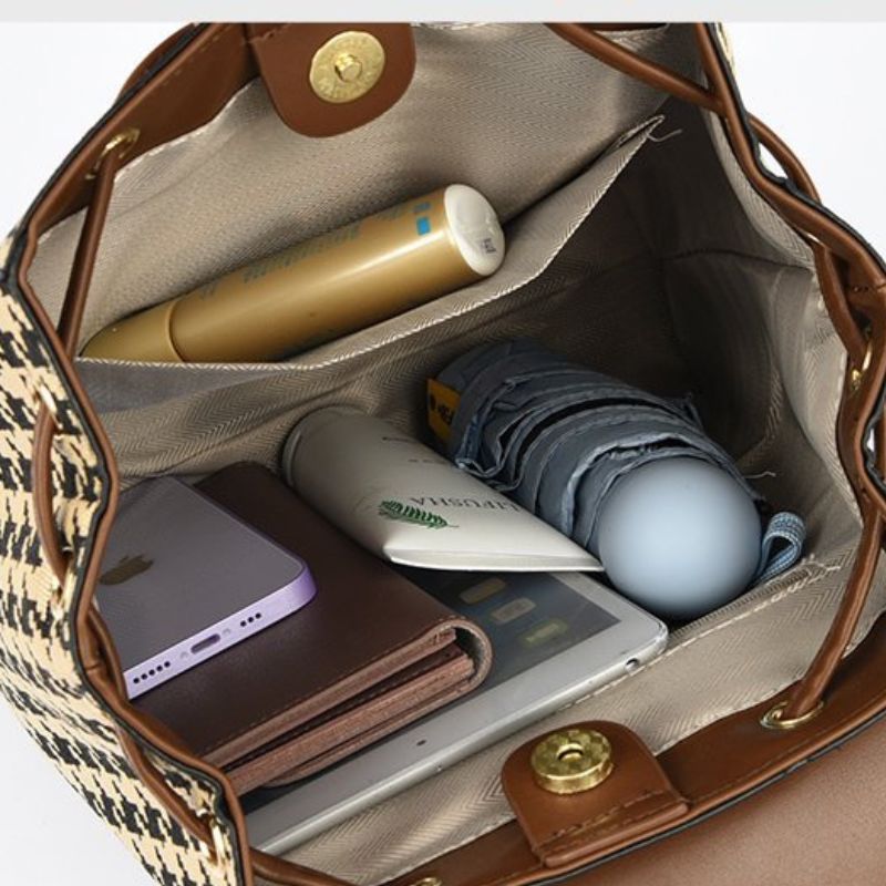 PU Leather Houndstooth Backpack