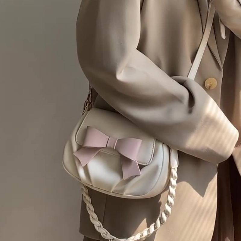 Women Versatile Bow Sweet Pleated Sling Bag