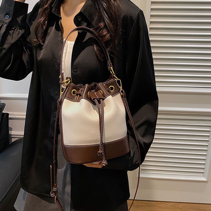 High-Quality Texture Women Bucket Splicing Handbag