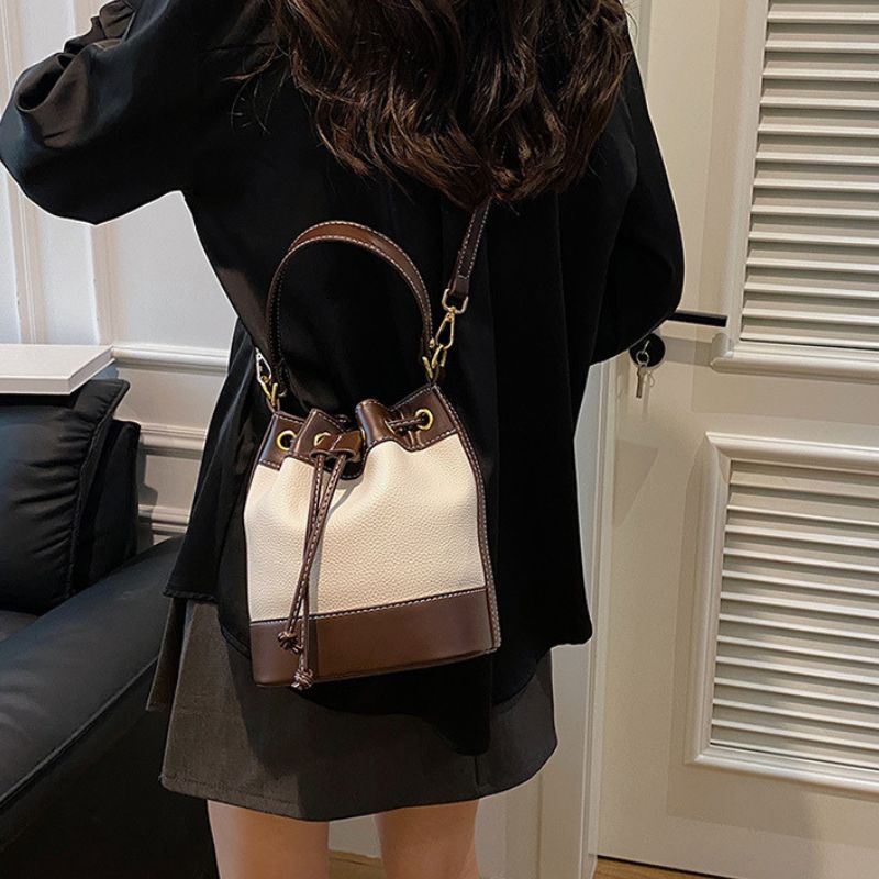High-Quality Texture Women Bucket Splicing Handbag