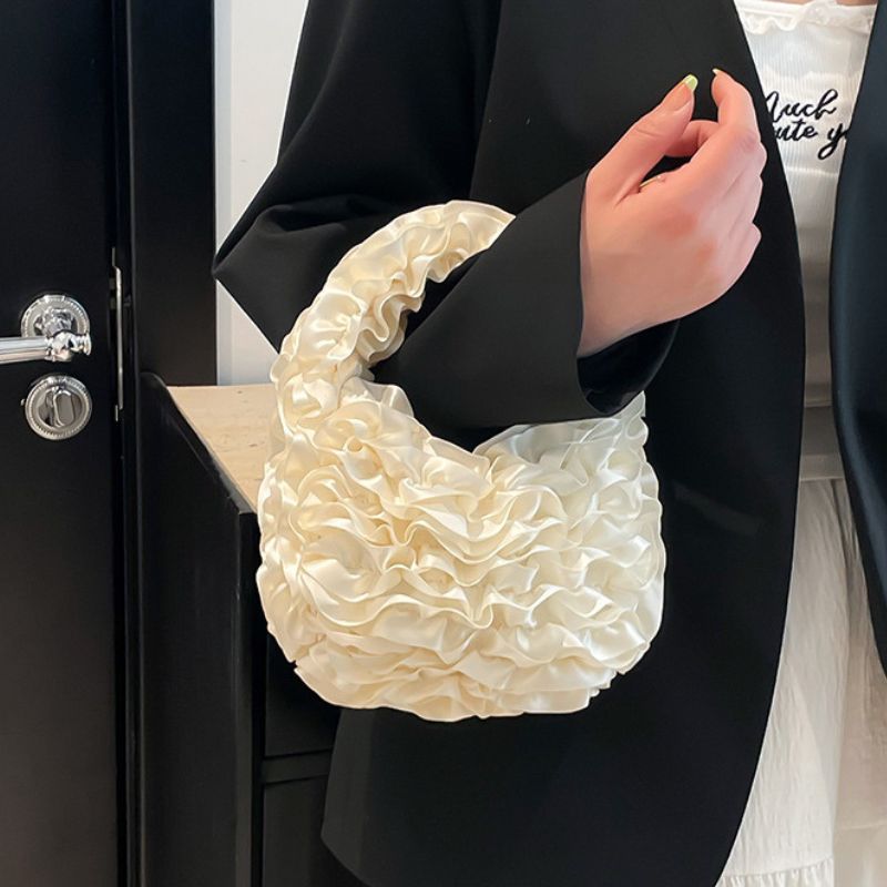 Women Flower Pleated Soft Lace Style Hand Bag