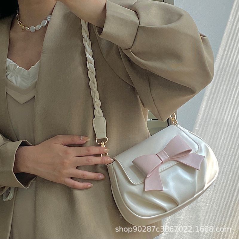 Women Versatile Bow Sweet Pleated Sling Bag