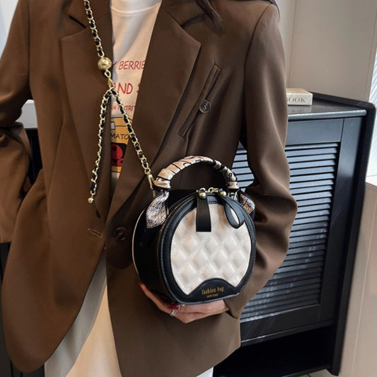 PU Women Diamond Embroidery Small Round Bag