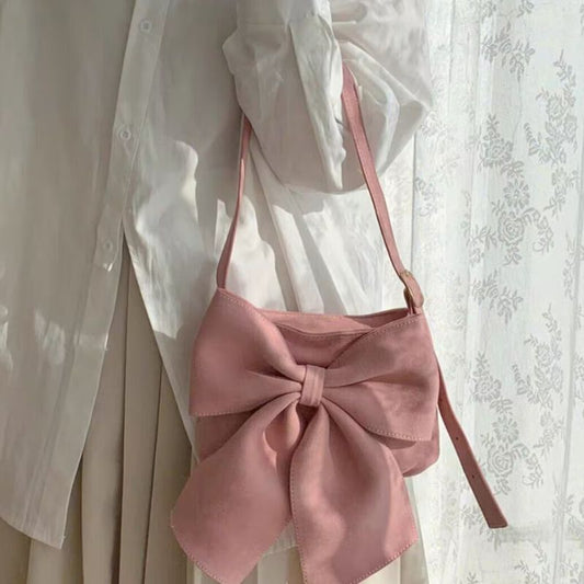 New Style Women Autumn Pink Bow Velvet Shoulder Bag - Define your Purpose