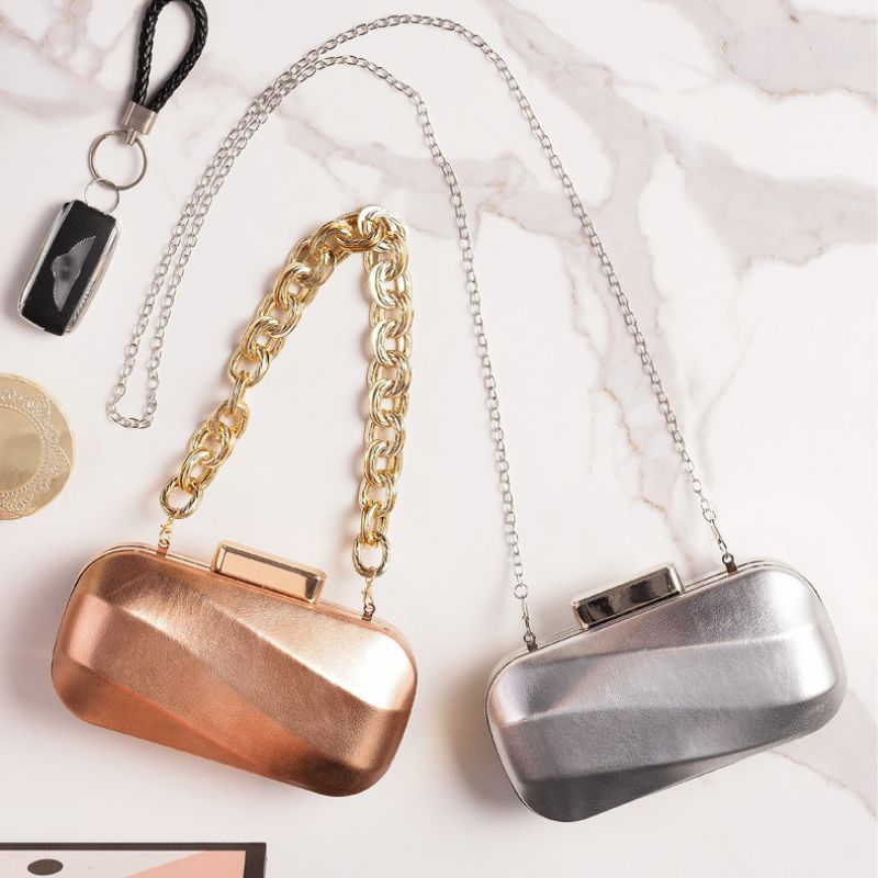 Women Metalic Silver Shiny Party Bag