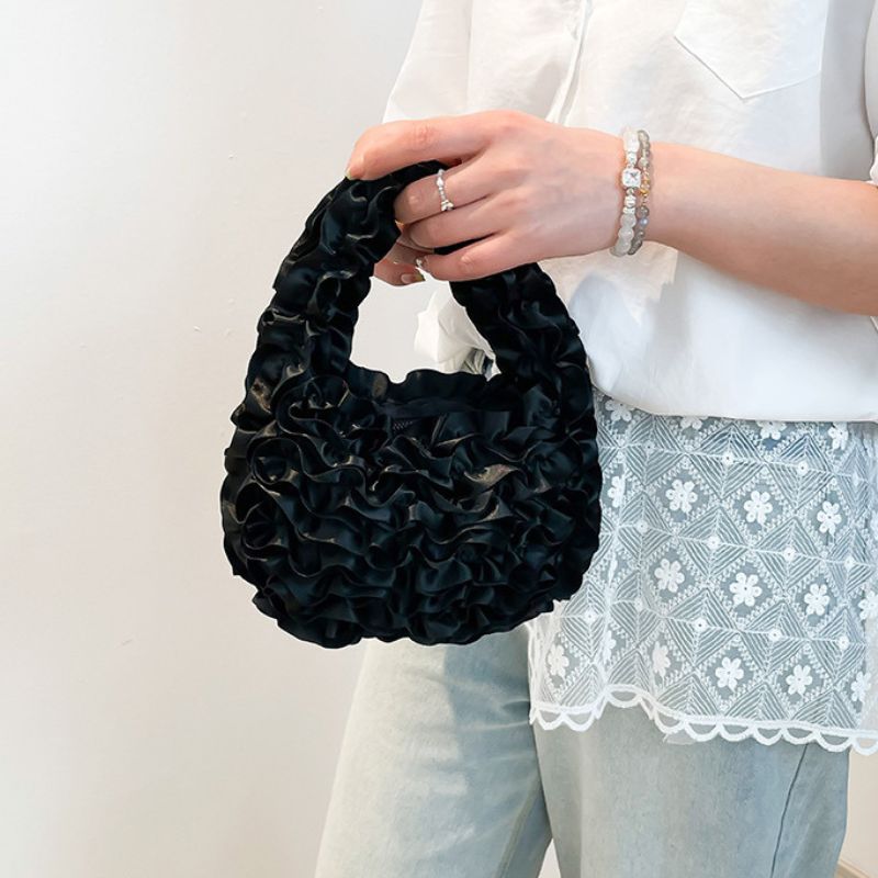 Women Flower Pleated Soft Lace Style Hand Bag