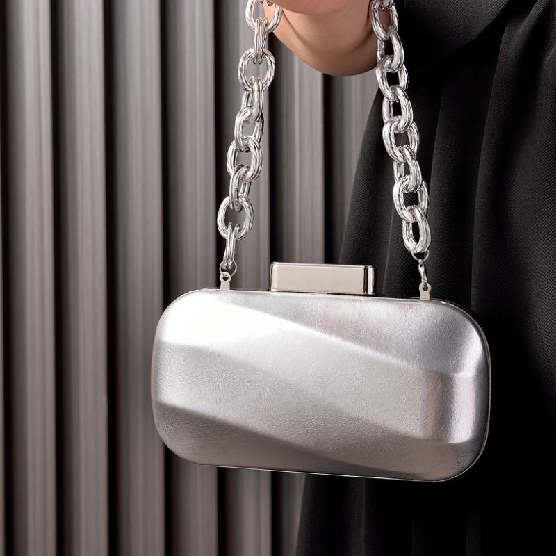 Women Metalic Silver Shiny Party Bag