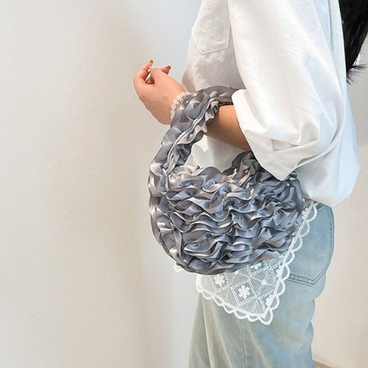 Women Flower Pleated Soft Lace Style Hand Bag