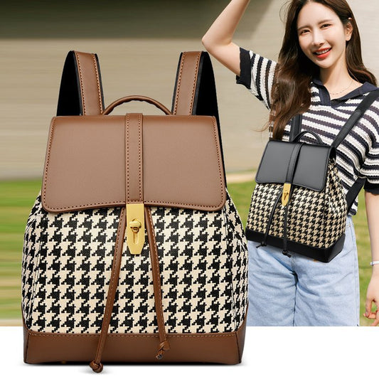 PU Leather Houndstooth Backpack