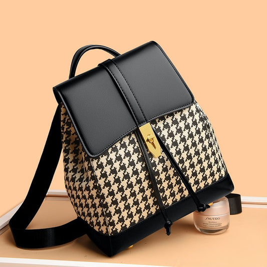 PU Leather Houndstooth Backpack - Define your Purpose