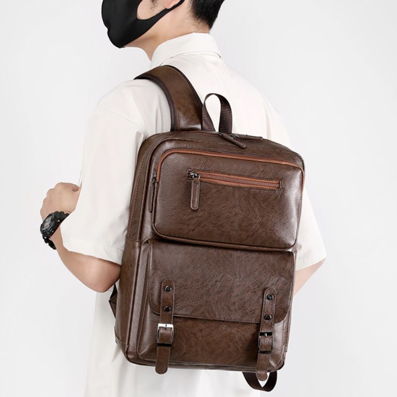 PU Men's Casual Business Trip Laptop Travel Backpack