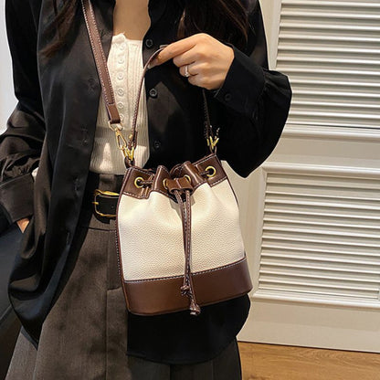 High-Quality Texture Women Bucket Splicing Handbag