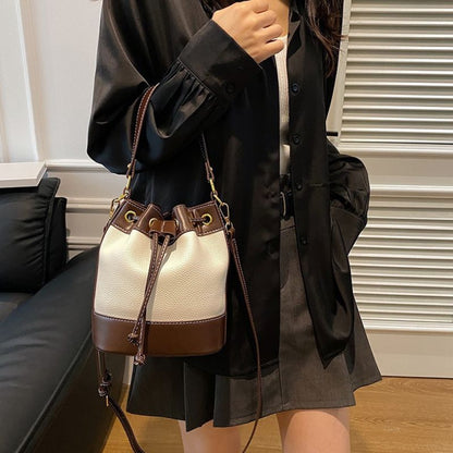 High-Quality Texture Women Bucket Splicing Handbag