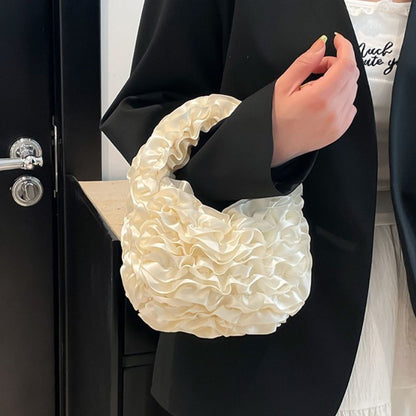 Women Flower Pleated Soft Lace Style Hand Bag