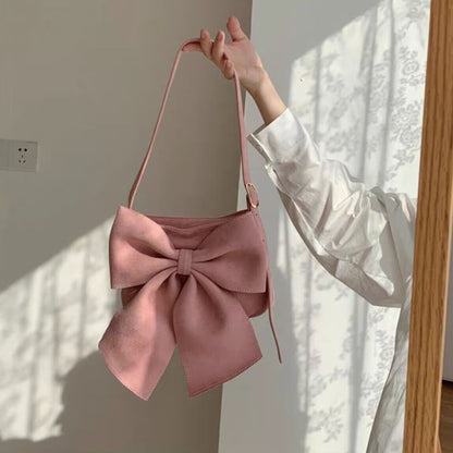 New Style Women Autumn Pink Bow Velvet Shoulder Bag