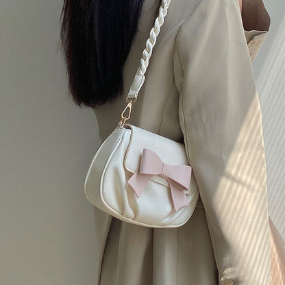 Women Versatile Bow Sweet Pleated Sling Bag