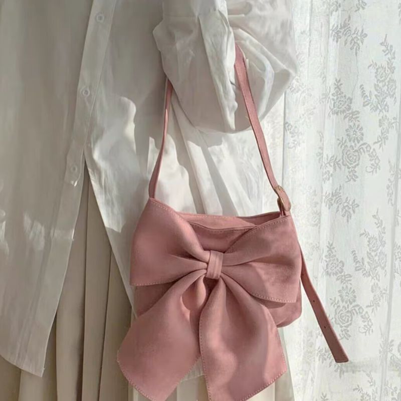 New Style Women Autumn Pink Bow Velvet Shoulder Bag