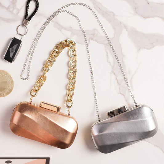 Women Metalic Silver Shiny Party Bag