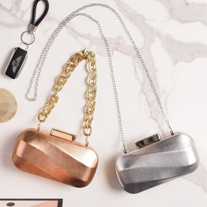 Women Metalic Silver Shiny Party Bag