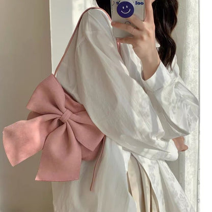 New Style Women Autumn Pink Bow Velvet Shoulder Bag