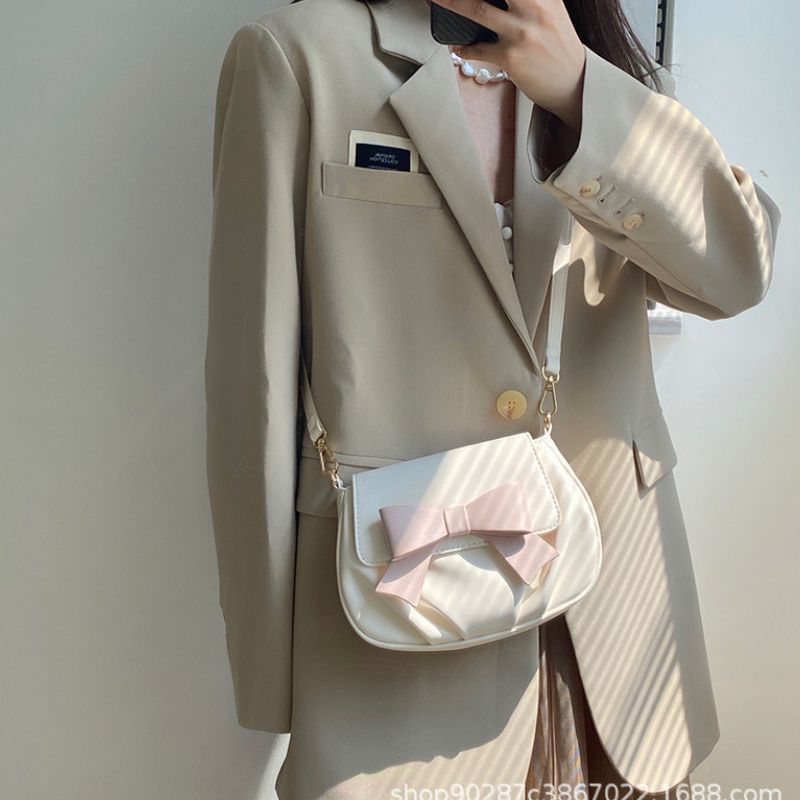 Women Versatile Bow Sweet Pleated Sling Bag