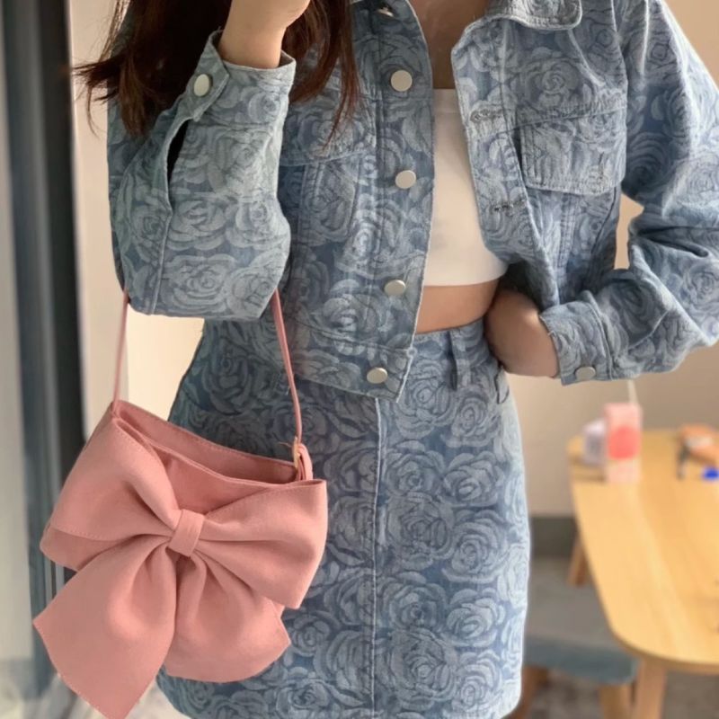 New Style Women Autumn Pink Bow Velvet Shoulder Bag