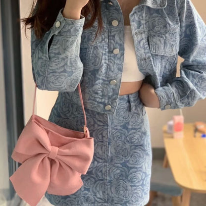 New Style Women Autumn Pink Bow Velvet Shoulder Bag