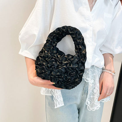 Women Flower Pleated Soft Lace Style Hand Bag