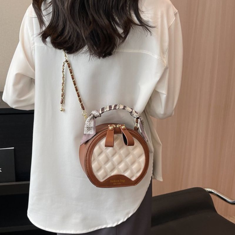 PU Women Diamond Embroidery Small Round Bag