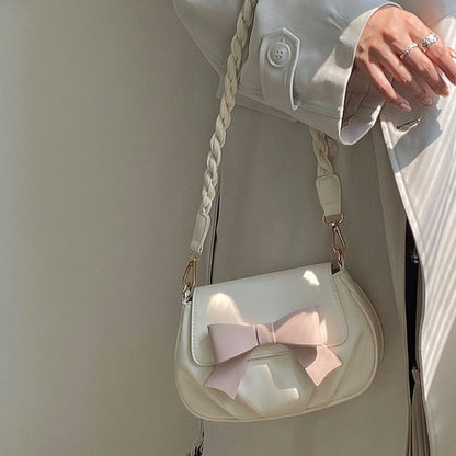 Women Versatile Bow Sweet Pleated Sling Bag