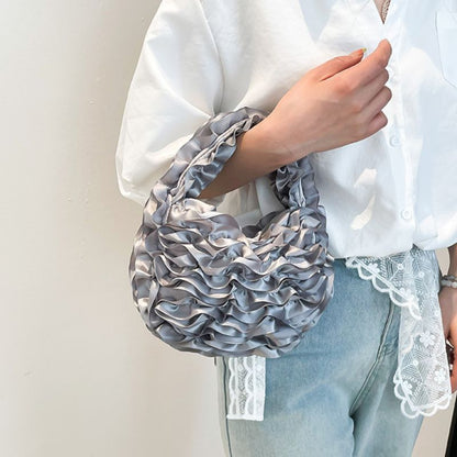 Women Flower Pleated Soft Lace Style Hand Bag
