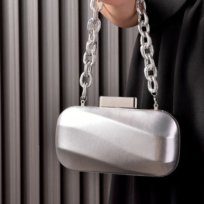 Women Metalic Silver Shiny Party Bag