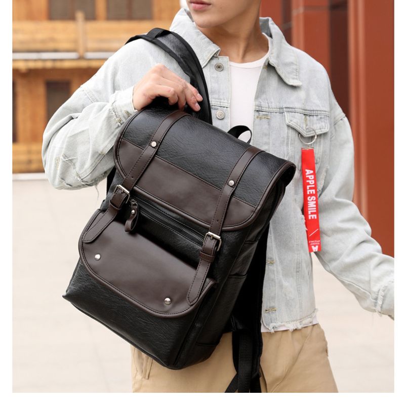 Urban Leather Backpack With Multiple Compartments Laptop Bag For Men