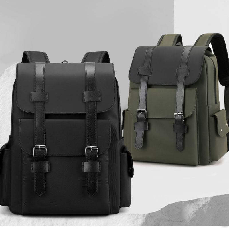Modern Minimalist Leather Backpack With Buckle Straps – Travel, Work & College Bag