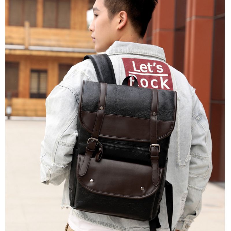 Urban Leather Backpack With Multiple Compartments Laptop Bag For Men