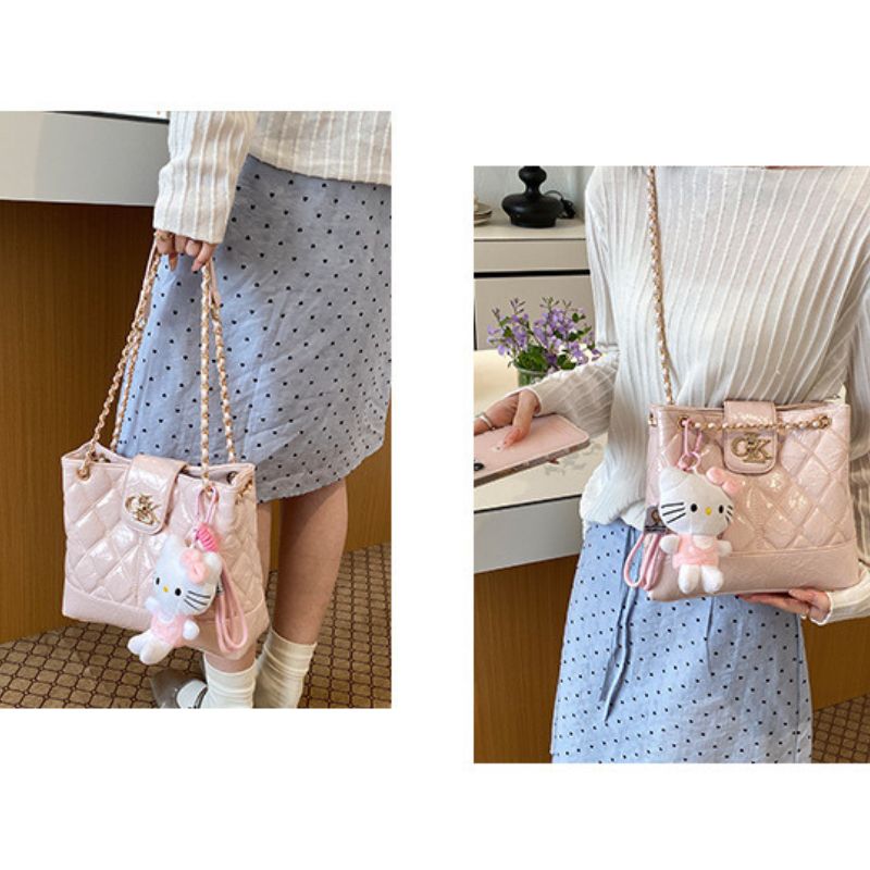 Elegant Chain Bucket Style Luxury Quilted Designer-Inspired Bag