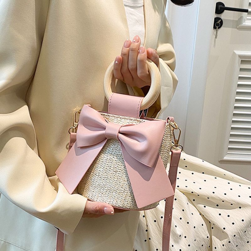 Bow-Knot – Wooden Handle Summer Beach & Vacation Handbag For Women