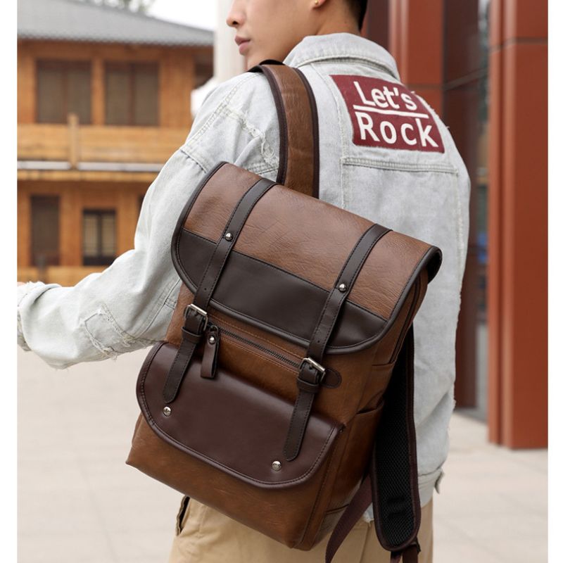 Urban Leather Backpack With Multiple Compartments Laptop Bag For Men
