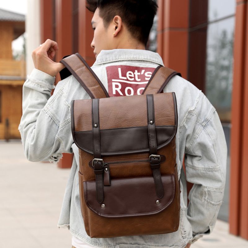 Urban Leather Backpack With Multiple Compartments Laptop Bag For Men