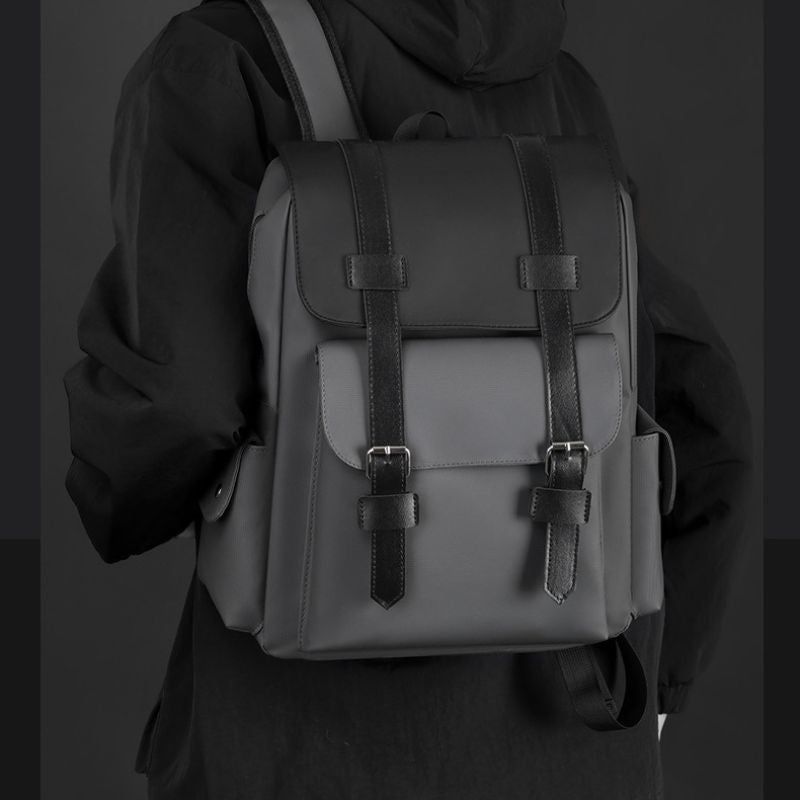 Modern Minimalist Leather Backpack With Buckle Straps – Travel, Work & College Bag