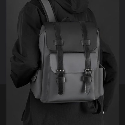 Modern Minimalist Leather Backpack With Buckle Straps – Travel, Work & College Bag