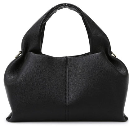 Black leather handbag on a white background